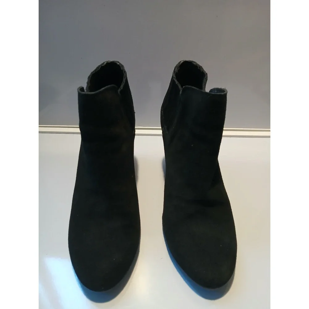 Black Suede Wedge‎ Ankle Boots Women's Elastic Side Zip Heel Shoes